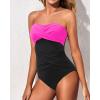 imageHolipick Women Strapless One Piece Swimsuits Tummy Control Bandeau Bathing Suits Retro Slimming SwimwearPink and Black