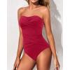 imageHolipick Women Strapless One Piece Swimsuits Tummy Control Bandeau Bathing Suits Retro Slimming SwimwearRed