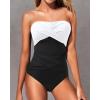imageHolipick Women Strapless One Piece Swimsuits Tummy Control Bandeau Bathing Suits Retro Slimming SwimwearWhite and Black