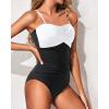imageHolipick Women Strapless One Piece Swimsuits Tummy Control Bandeau Bathing Suits Retro Slimming SwimwearWhite and Black