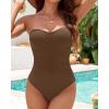 imageHolipick Women Strapless One Piece Swimsuits Tummy Control Bandeau Tube Top Bathing Suits Slimming SwimwearBrown