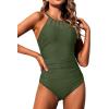 imageHolipick Women Tummy Control One Piece Swimsuit Modest Bathing Suit Full Coverage High Neck SwimwearArmy Green