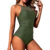 imageHolipick Women Tummy Control One Piece Swimsuit Modest Bathing Suit Full Coverage High Neck SwimwearArmy Green