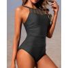 imageHolipick Women Tummy Control One Piece Swimsuit Modest Bathing Suit Full Coverage High Neck SwimwearBlack