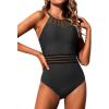 imageHolipick Women Tummy Control One Piece Swimsuit Modest Bathing Suit Full Coverage High Neck SwimwearBlack Waistband