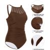 imageHolipick Women Tummy Control One Piece Swimsuit Modest Bathing Suit Full Coverage High Neck SwimwearBrown
