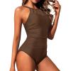 imageHolipick Women Tummy Control One Piece Swimsuit Modest Bathing Suit Full Coverage High Neck SwimwearBrown
