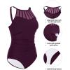 imageHolipick Women Tummy Control One Piece Swimsuit Modest Bathing Suit Full Coverage High Neck SwimwearDark Purple