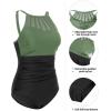 imageHolipick Women Tummy Control One Piece Swimsuit Modest Bathing Suit Full Coverage High Neck SwimwearGreen and Black