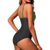 imageHolipick Women Tummy Control One Piece Swimsuit Modest Bathing Suit Full Coverage High Neck SwimwearGreen and Black