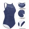 imageHolipick Women Tummy Control One Piece Swimsuit Modest Bathing Suit Full Coverage High Neck SwimwearGrey Blue