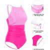 imageHolipick Women Tummy Control One Piece Swimsuit Modest Bathing Suit Full Coverage High Neck SwimwearPink Color Block