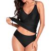 imageHolipick Women Two Piece Tankini Swimsuits Tummy Control Bathing Suits V Neck Tank Top with Bikini BottomBlack