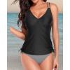 imageHolipick Women Two Piece Tankini Swimsuits Tummy Control Bathing Suits V Neck Tank Top with Bikini BottomBlack Striped