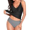 imageHolipick Women Two Piece Tankini Swimsuits Tummy Control Bathing Suits V Neck Tank Top with Bikini BottomBlack Striped