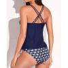 imageHolipick Women Two Piece Tankini Swimsuits Tummy Control Bathing Suits V Neck Tank Top with Bikini BottomBlue Geometric