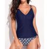 imageHolipick Women Two Piece Tankini Swimsuits Tummy Control Bathing Suits V Neck Tank Top with Bikini BottomBlue Geometric