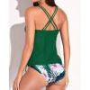 imageHolipick Women Two Piece Tankini Swimsuits Tummy Control Bathing Suits V Neck Tank Top with Bikini BottomGreen Floral