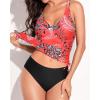 imageHolipick Women Two Piece Tankini Swimsuits Tummy Control Bathing Suits V Neck Tank Top with Bikini BottomRed Floral