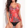 imageHolipick Women Two Piece Tankini Swimsuits Tummy Control Bathing Suits V Neck Tank Top with Bikini BottomRed Floral