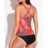 imageHolipick Women Two Piece Tankini Swimsuits Tummy Control Bathing Suits V Neck Tank Top with Bikini BottomRed Floral