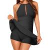 imageHolipick Womens One Piece Swim Dress High Neck Swimsuit Tummy Control Halter Modest Skirt Bathing Suits Long SwimdressBlack Cutout