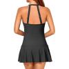 imageHolipick Womens One Piece Swim Dress High Neck Swimsuit Tummy Control Halter Modest Skirt Bathing Suits Long SwimdressBlack Cutout