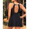 imageHolipick Womens One Piece Swim Dress High Neck Swimsuit Tummy Control Halter Modest Skirt Bathing Suits Long SwimdressBlack Floral