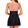 imageHolipick Womens One Piece Swim Dress High Neck Swimsuit Tummy Control Halter Modest Skirt Bathing Suits Long SwimdressBlack Pink