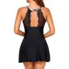 imageHolipick Womens One Piece Swim Dress High Neck Swimsuit Tummy Control Halter Modest Skirt Bathing Suits Long SwimdressBlack White Leaf