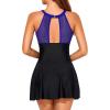 imageHolipick Womens One Piece Swim Dress High Neck Swimsuit Tummy Control Halter Modest Skirt Bathing Suits Long SwimdressBlue Black