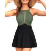 imageHolipick Womens One Piece Swim Dress High Neck Swimsuit Tummy Control Halter Modest Skirt Bathing Suits Long SwimdressGreen and Black