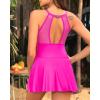 imageHolipick Womens One Piece Swim Dress High Neck Swimsuit Tummy Control Halter Modest Skirt Bathing Suits Long SwimdressHot Pink