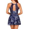 imageHolipick Womens One Piece Swim Dress High Neck Swimsuit Tummy Control Halter Modest Skirt Bathing Suits Long SwimdressNavy Blue Floral