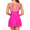 imageHolipick Womens One Piece Swim Dress High Neck Swimsuit Tummy Control Halter Modest Skirt Bathing Suits Long SwimdressPink Color Block