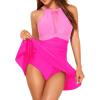 imageHolipick Womens One Piece Swim Dress High Neck Swimsuit Tummy Control Halter Modest Skirt Bathing Suits Long SwimdressPink Color Block