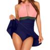 imageHolipick Womens One Piece Swim Dress High Neck Swimsuit Tummy Control Halter Modest Skirt Bathing Suits Long SwimdressPink Green Blue