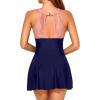 imageHolipick Womens One Piece Swim Dress High Neck Swimsuit Tummy Control Halter Modest Skirt Bathing Suits Long SwimdressPink Green Blue