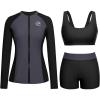 imageHolipick Long Sleeve Swimsuits for Women  3 Piece Rash Guard with Shorts Zipper SPF Swim Shirt with Built in BraGrey and Black