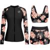 imageHolipick Long Sleeve Swimsuits for Women  3 Piece Rash Guard with Shorts Zipper SPF Swim Shirt with Built in BraOrange Floral