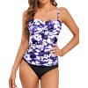 imageHolipick Tummy Control Tankini Swimsuits for Women Bandeau Swimsuits Twist Strapless Tankini Top with Bikini BottomsBlue Purple Floral