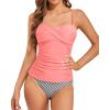 imageHolipick Tummy Control Tankini Swimsuits for Women Bandeau Swimsuits Twist Strapless Tankini Top with Bikini BottomsPink Striped