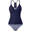 imageHolipick Tummy Control Two Piece Tankini Set Swimsuits for Women V Neck Tankini Top Bathing Suits with Swim BottomBlue Geometric