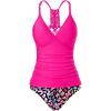 imageHolipick Tummy Control Two Piece Tankini Set Swimsuits for Women V Neck Tankini Top Bathing Suits with Swim BottomColorful Leopard
