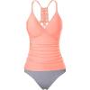 imageHolipick Tummy Control Two Piece Tankini Set Swimsuits for Women V Neck Tankini Top Bathing Suits with Swim BottomPink Stripe