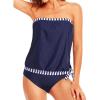 imageHolipick Two Piece Bathing Suit Strapless Tankini Swimsuits for Women Bandeau Swimsuits Blouson Tankini Tops with BottomBlue Stripes