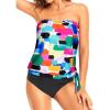 imageHolipick Two Piece Bathing Suit Strapless Tankini Swimsuits for Women Bandeau Swimsuits Blouson Tankini Tops with BottomColor Block