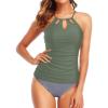 imageHolipick Two Piece Tankini Bathing Suits for Women Tummy Control Swimsuits High Neck Swim Tankini Top with Bikini BottomArmy Green