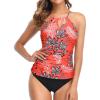imageHolipick Two Piece Tankini Bathing Suits for Women Tummy Control Swimsuits High Neck Swim Tankini Top with Bikini BottomRed Floral