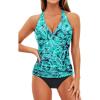 imageHolipick Two Piece Tankini Bathing Suits for Women Tummy Control Swimsuits Sexy V Neck Halter Tankini Top with Bikini BottomBlue Paisley